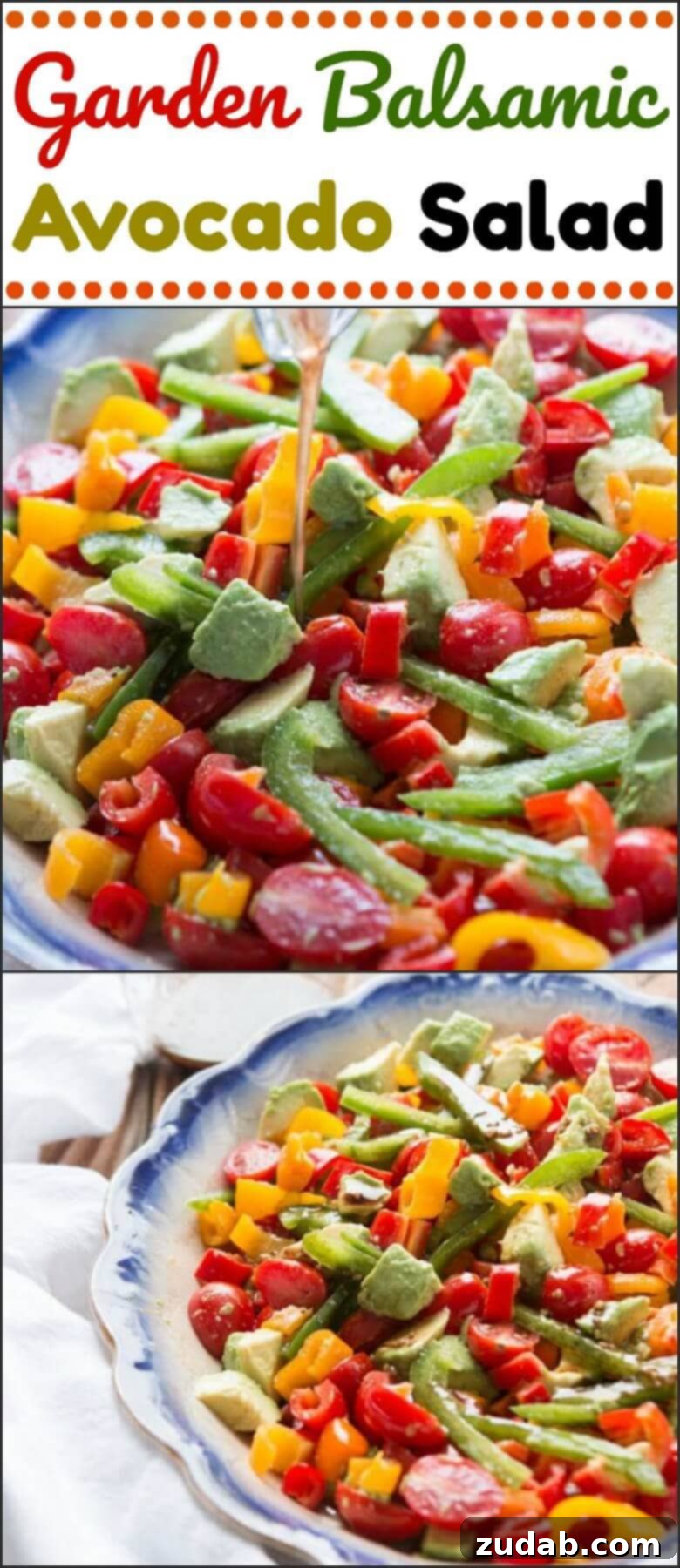 Vibrant Garden Balsamic Avocado Salad 3 A fresh twist on a classic tomato salad, add avocado and a balsamic vinaigrette for a lovely garden balsamic avocado salad!
