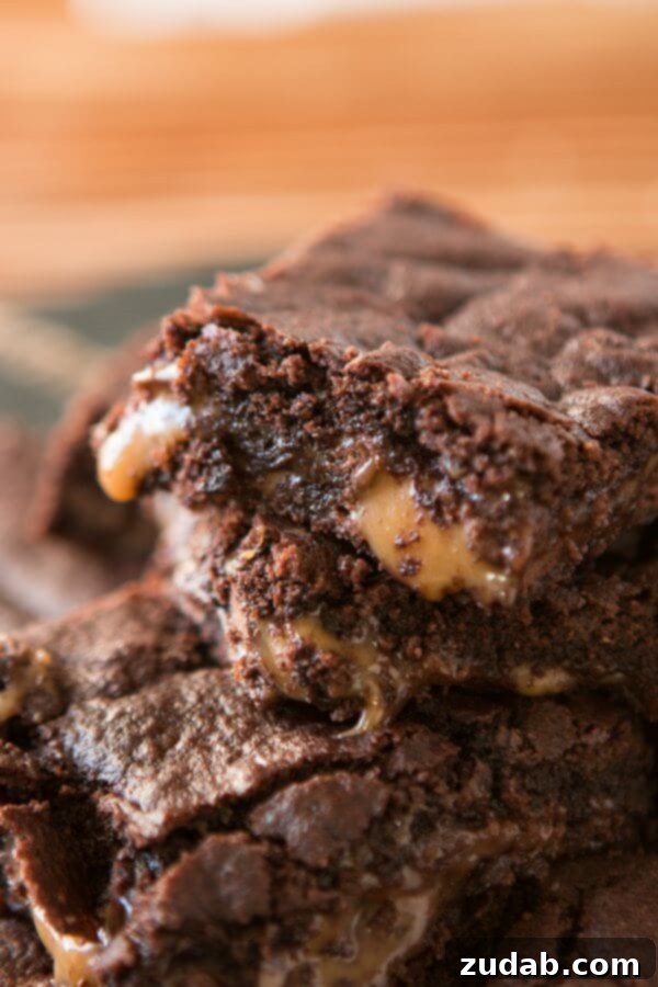 Delicious Caramel Brownies Made From Scratch, freshly baked and ready to enjoy