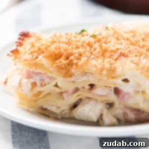 There's nothing like lasagna for comfort food but this chicken cordon bleu lasagna is even more creamy, gooey and totally awesome.