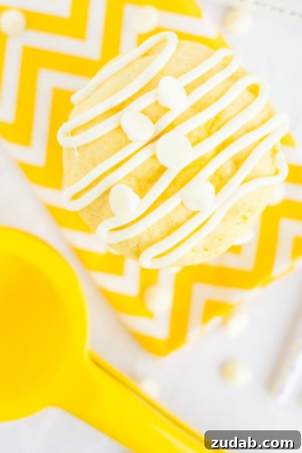 White Chocolate Drizzle on Lemon Cremesicle Cookies Soft and chewy lemon cremesicle cookies stuffed with a sweet, tangy cream cheese filling and drizzled in white chocolate!