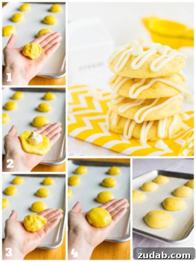 Step-by-step guide on how to stuff Lemon Cremesicle Cookies Soft and chewy lemon cremesicle cookies stuffed with a sweet, tangy cream cheese filling and drizzled in white chocolate!
