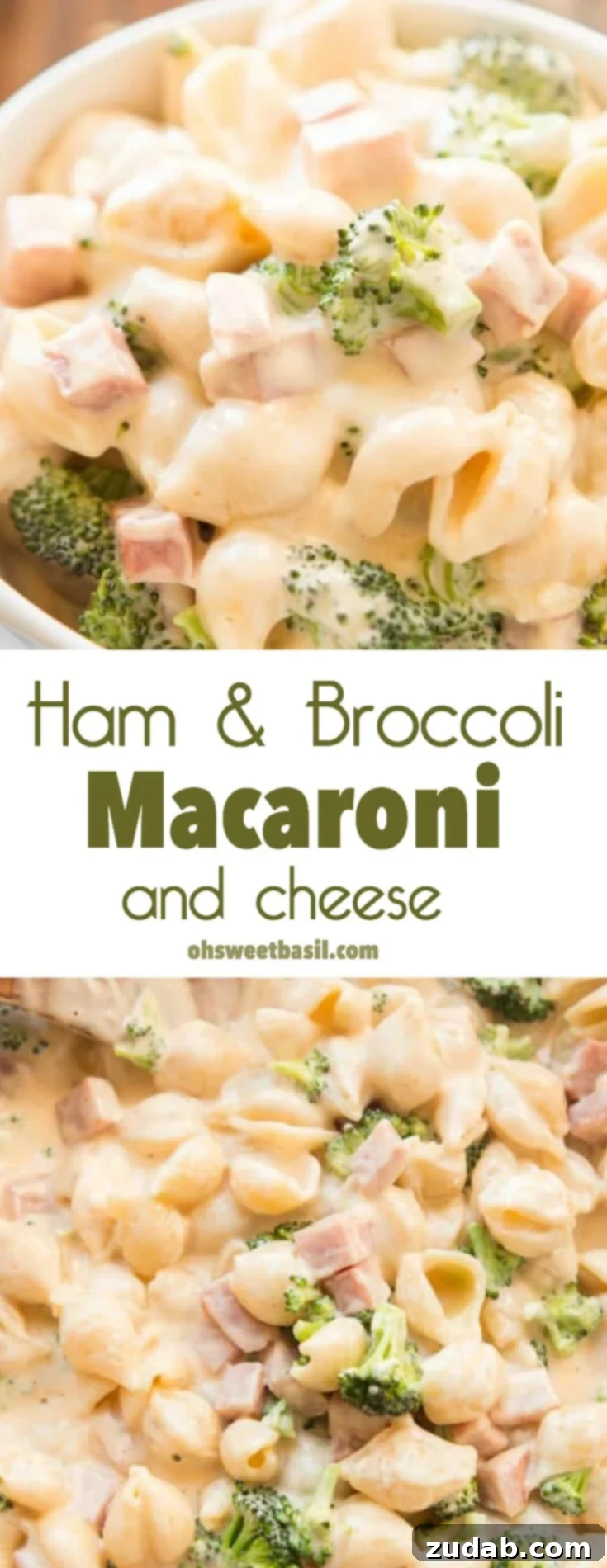 Delicious Ham and Broccoli Macaroni and Cheese Cup A close-up shot of a cup filled with creamy Ham & Broccoli Macaroni and Cheese, garnished with fresh parsley.