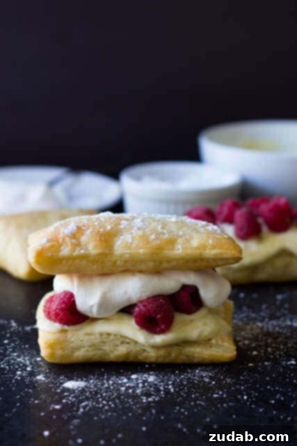 Lemon Curd Swirl Frozen Custard 5 Lemon curd, raspberries, and puff pastry - a delightful Lemon Raspberry Napoleon dessert. ohsweetbasil.com