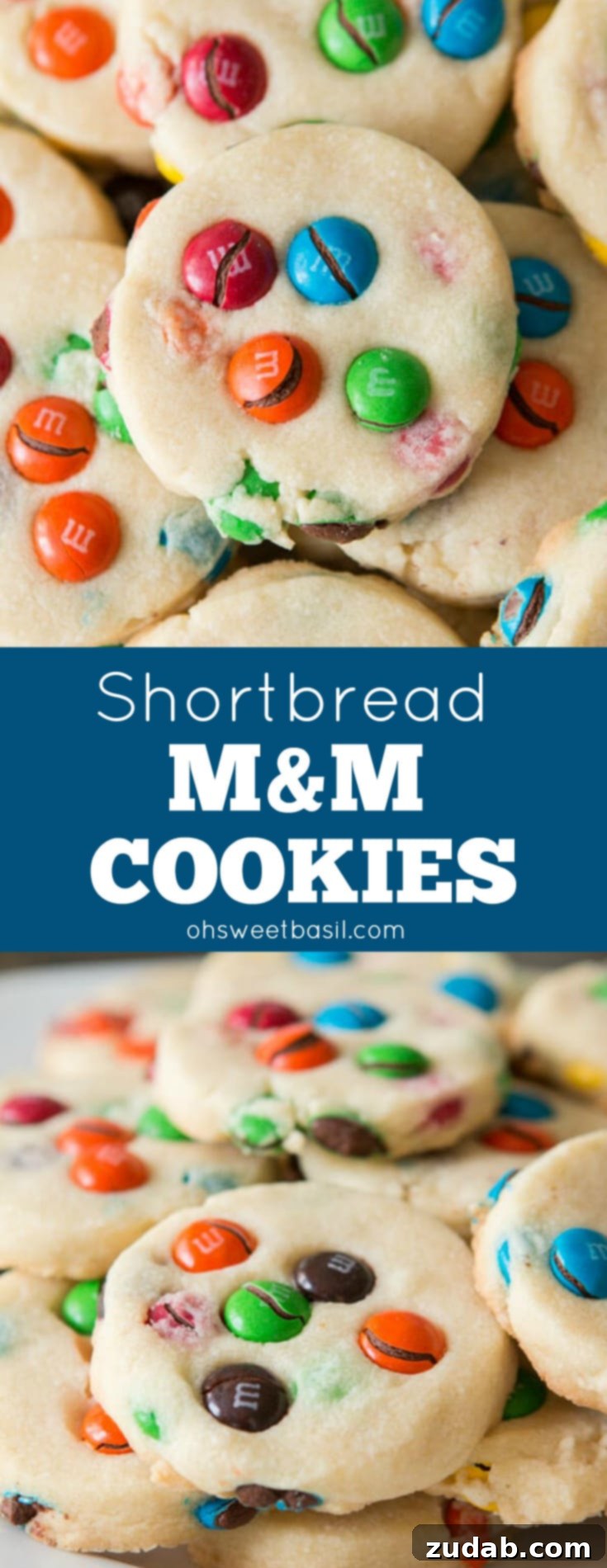 M and M Shortbread Delights 3 A tall stack of golden brown Shortbread M&M Cookies, ready to be devoured.