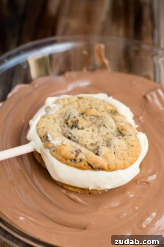 No-Bake Cookie Crumb Ice Cream Pie 4 Chocolate chip cookie ice cream sandwiches dipped in chocolate