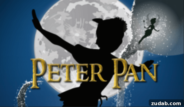 Experience the magic of Peter Pan at Tuacahn Promotional image for Peter Pan at Tuacahn, depicting Peter Pan flying over London