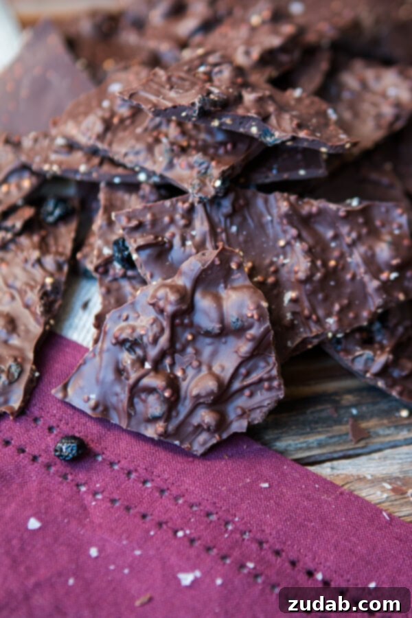 Indulge in our exquisite Dark Chocolate Blueberry Quinoa Bark, a perfect blend of rich chocolate, tart blueberries, and crunchy quinoa for a satisfying healthy snack. ohsweetbasil.com Discover the joy of homemade dark chocolate snacks with our unique chocolate blueberry quinoa bark recipe, inspired by gourmet BarkThins but even better. ohsweetbasil.com