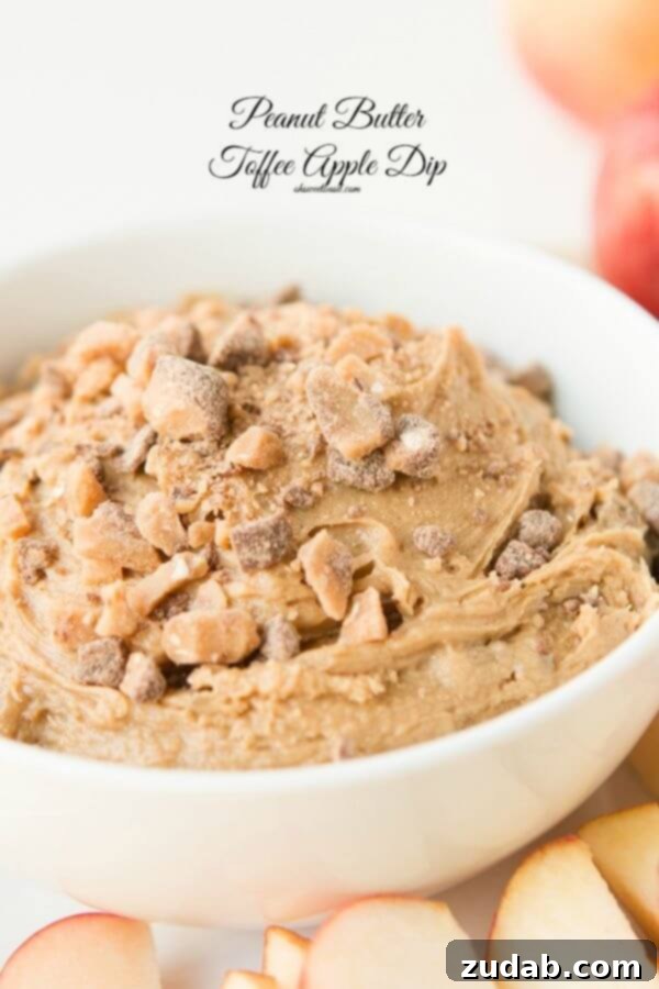Caramel Apple Delight 5 I can eat the entire bowl of this peanut butter toffee apple dip! A rich, nutty, and sweet dip that's addictive. ohsweetbasil.com