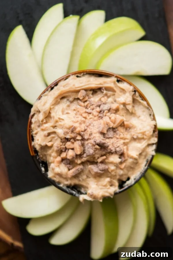 A classic, one that never gets old, toffee apple dip. Creamy dip full of brown sugar and little bits of milk chocolate toffee. It's apple's best friend. A classic, one that never gets old, toffee apple dip. Creamy dip full of brown sugar and little bits of milk chocolate toffee. It's apple's best friend.