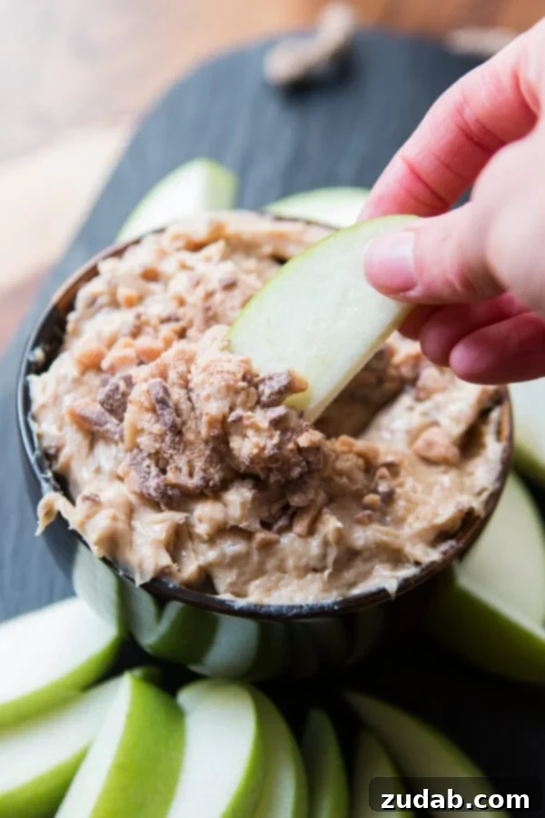 A classic, one that never gets old, toffee apple dip. Creamy dip full of brown sugar and little bits of milk chocolate toffee. It's apple's best friend. A classic, one that never gets old, toffee apple dip. Creamy dip full of brown sugar and little bits of milk chocolate toffee. It's apple's best friend.