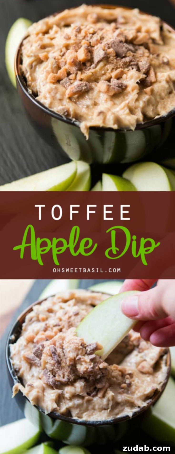 Caramel Apple Delight 3 Delicious and easy Toffee Apple Dip, featuring creamy brown sugar and milk chocolate toffee bits. The perfect companion for crisp apples.