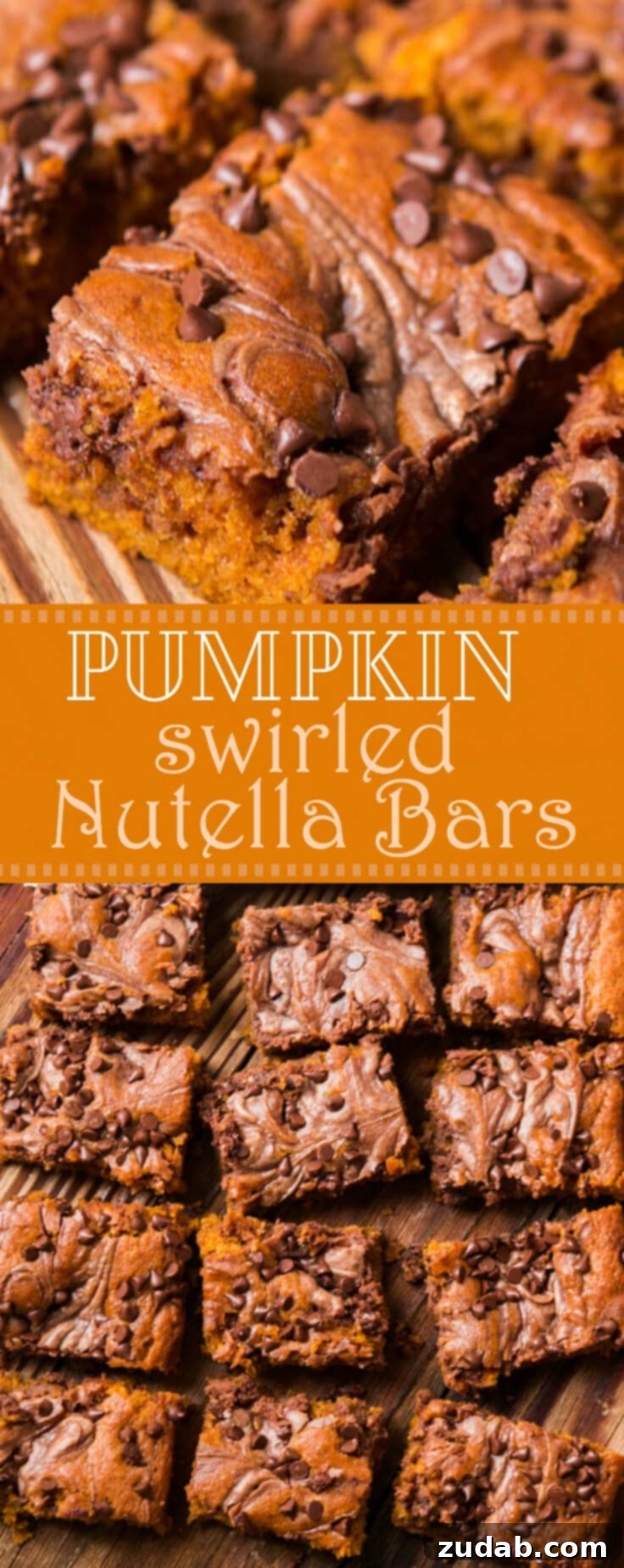 Nutella Marbled Pumpkin Bars 3 Nutella Pumpkin Bars baked and sliced, showing beautiful swirls