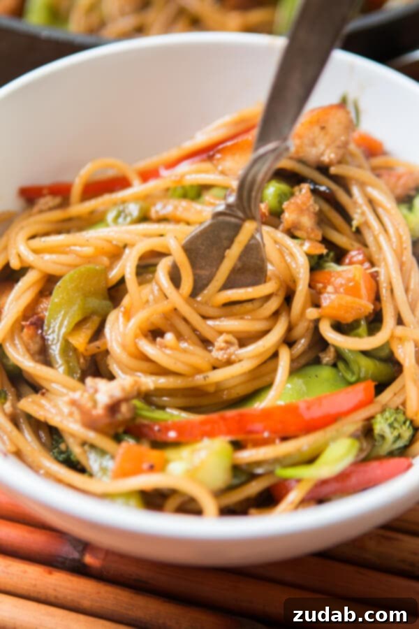 Fresh Vegetables for Teriyaki Chicken Noodles Stir-Fry Freshly chopped colorful vegetables ready for stir-frying, to be added to the Teriyaki Chicken Noodles.