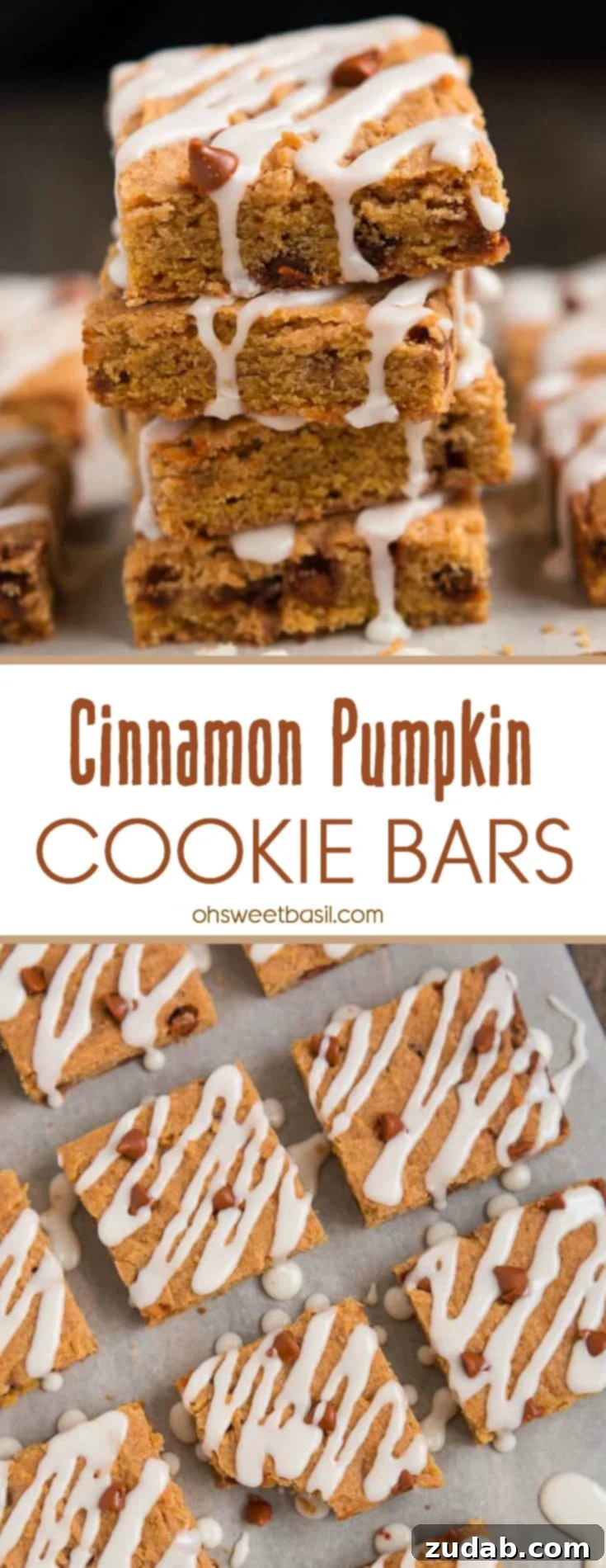 Spiced Pumpkin Harvest Squares 3 A stack of chewy Cinnamon Pumpkin Cookie Bars with a sweet icing