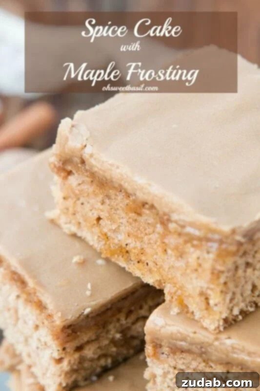 Decadent Apple Cake with Caramel Drizzle 7 Rich Spice Cake generously frosted with a creamy Maple Frosting, filling the home with amazing aromas from ohsweetbasil.com