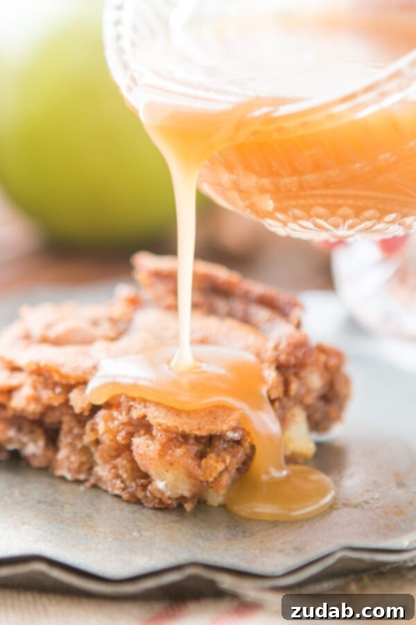 Amberly's Classic Apple Cake Beautifully baked Apple Cake, golden brown and ready for caramel sauce, a delightful classic from ohsweetbasil.com