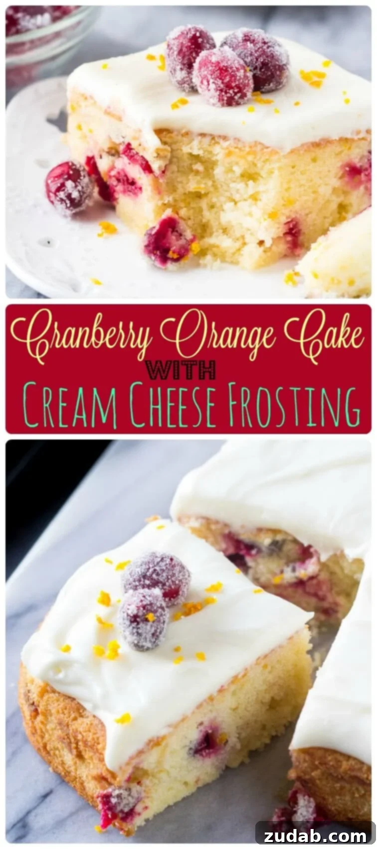 Vibrant Cranberry Orange Cake with Cream Cheese Frosting 6 A large, vibrant image of a cranberry orange cake with cream cheese frosting, emphasizing its moist texture and holiday appeal. ohsweetbasil.com