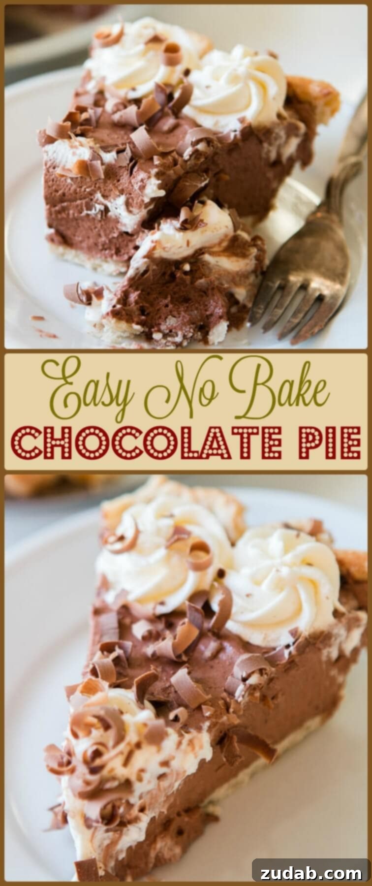 Decadent No-Bake Chocolate Pie 2 Easy No-Bake Chocolate Pie with rich Jell-O pudding filling and stabilized whipped cream topping. ohsweetbasil.com