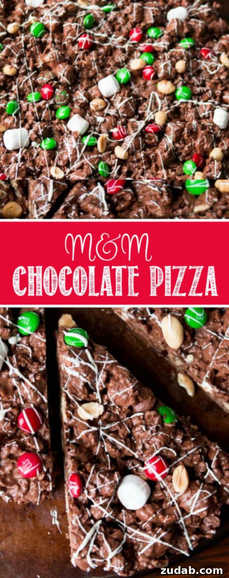 Delightful M&M Chocolate Pizza 5 An overhead shot of M&M Chocolate Pizza, showcasing its generous, colorful toppings.