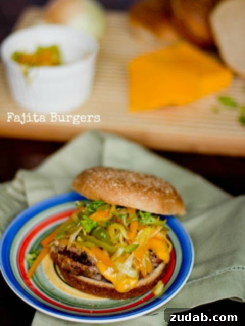 A visually appealing image of a delicious fajita-style Mexican turkey burger, ready for a close-up.