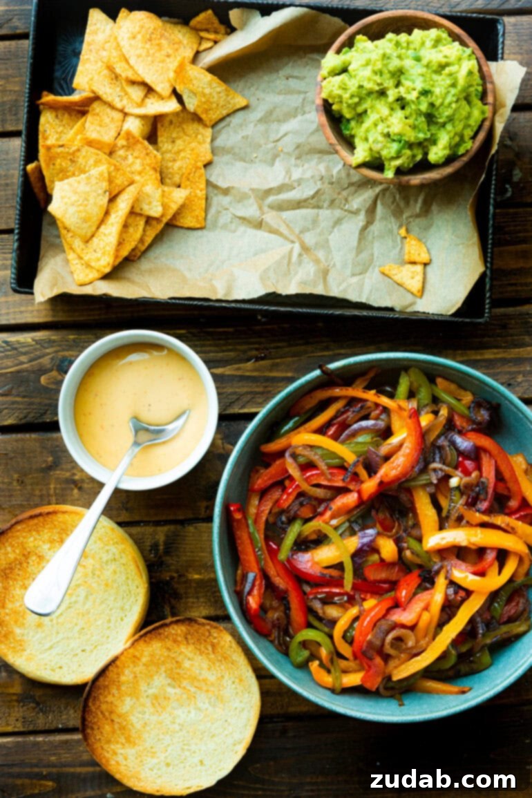 A flat lay photograph showcasing all the fresh, colorful ingredients required for making these delicious fajita style Mexican turkey burgers.