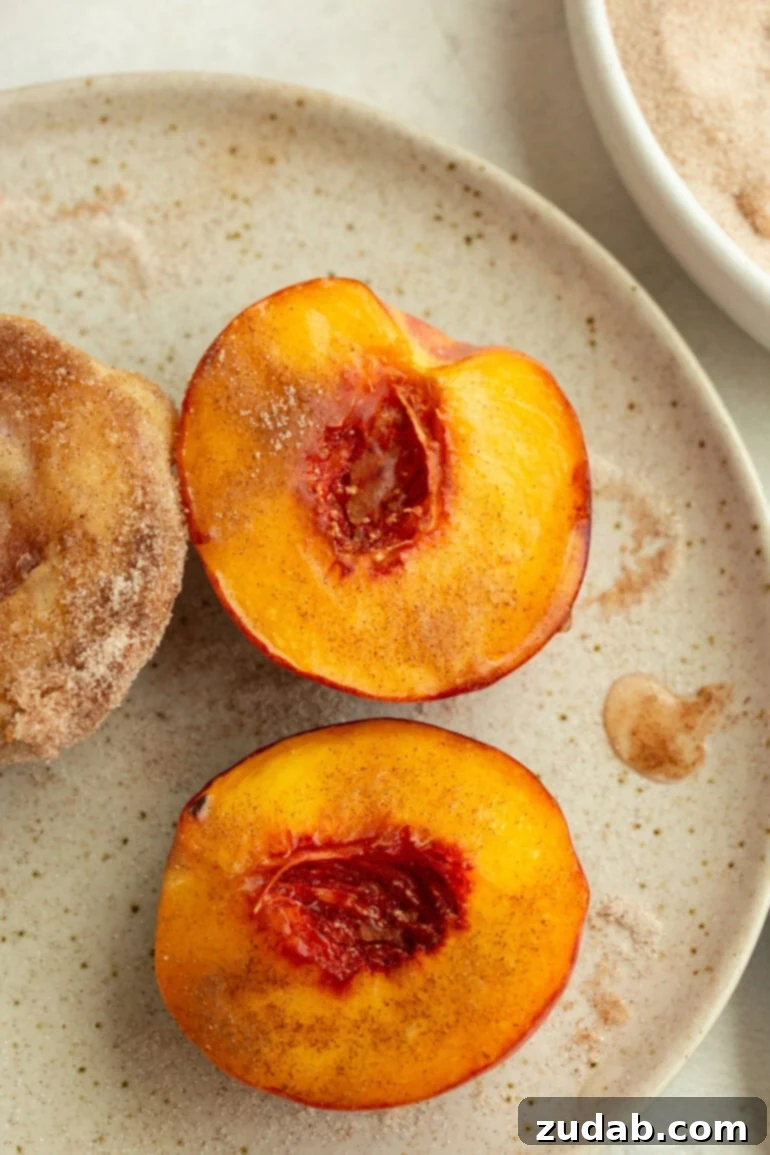 Deep Fried Peaches and Ice Cream ohsweetbasil.com Ingredients for deep-fried peaches laid out on a table