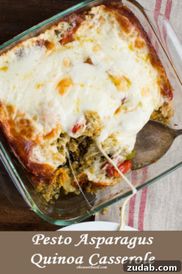 Sausage Kale Quinoa Power Skillet 4 We cannot stop making this! Pesto with roasted asparagus, tomatoes and quinoa all baked with mozzarella cheese on top! ohsweetbasil.com