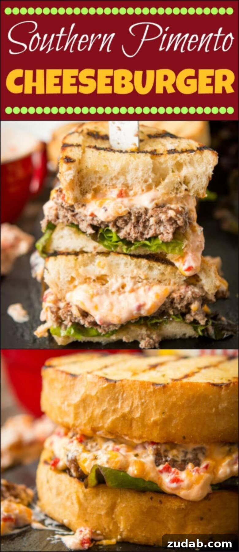 The Southern Pimento Cheeseburger, a must-try for burger enthusiasts this summer, served on golden Texas Toast. Find the recipe at ohsweetbasil.com