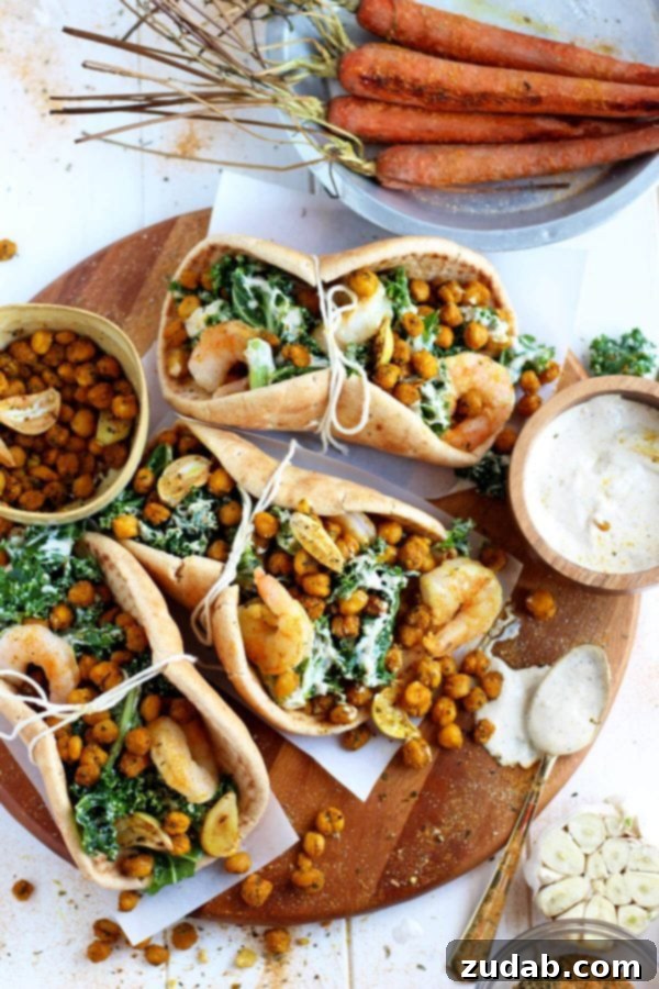 Quick & Healthy Roasted Chickpea & Garlic Caesar Salad Pitas Delicious roasted chickpea and garlic Caesar salad pitas, a quick and healthy dinner ready in 30 minutes.