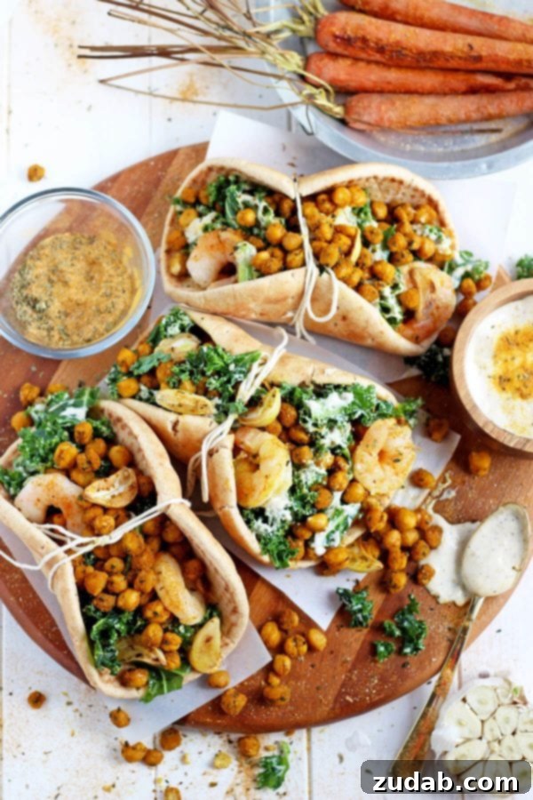 Irresistible Healthy Pita Meal Another view of the delicious roasted chickpea and garlic Caesar salad pitas.