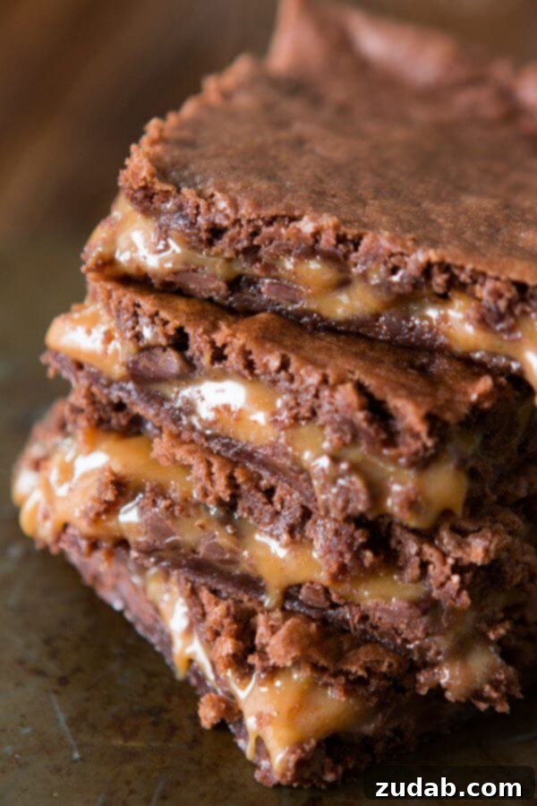 Decadent Peanut Butter Caramel Brownies 4 The FIRST recipe for caramel brownies and don't be tempted to use substitutes ohsweetbasil.com