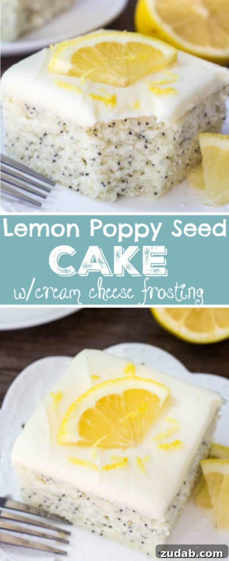 This Lemon Poppy Seed Cake with Cream Cheese Frosting is soft, moist & deliciously buttery with a fresh lemon flavor. Dotted with poppy seeds & topped with cream cheese frosting - it's the perfect dessert for lemon lovers!