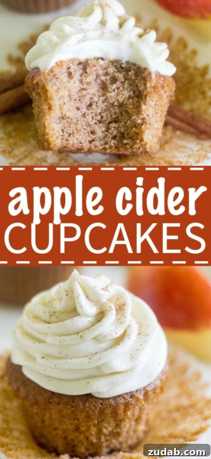 Warm Apple Cider Cupcakes with Spiced Cream Cheese Frosting 9 Apple cider cupcakes are a light and fluffy dessert just right for fall! The cupcake is made with apple cider and cinnamon and topped with a smooth cream cheese frosting.