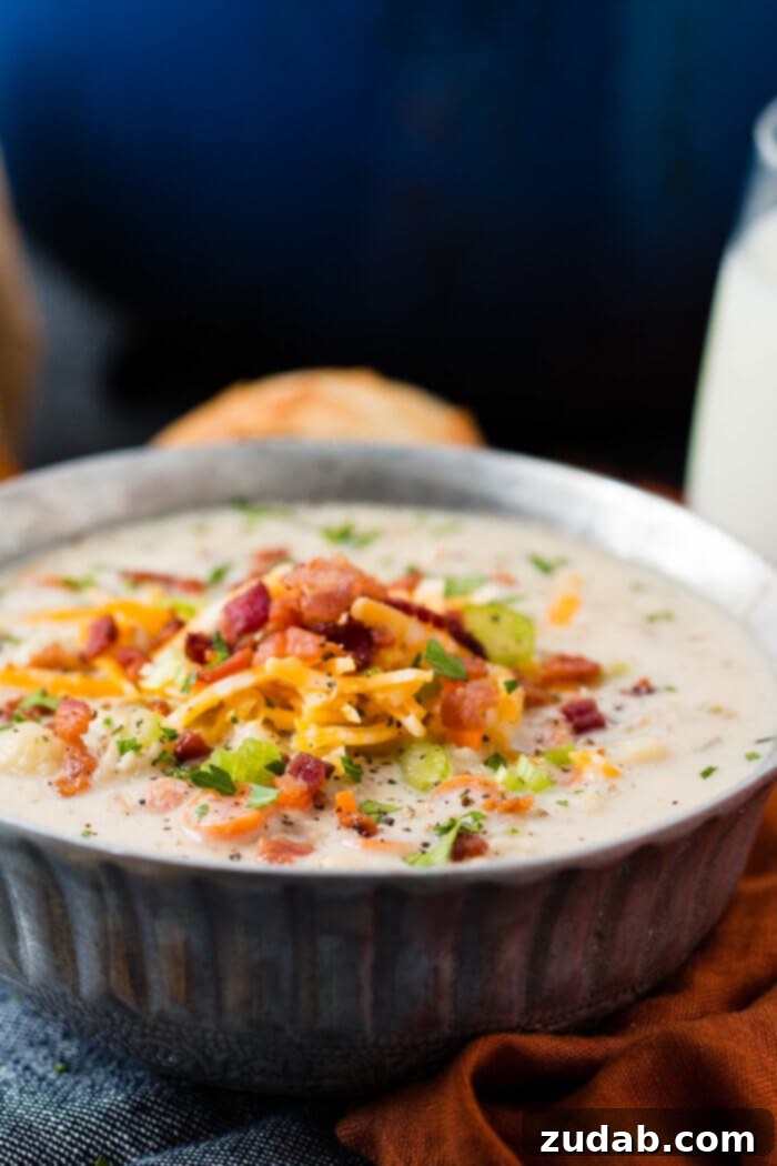 Easy One Pot Cauliflower Chowder 4 One Pot Cauliflower Chowder is the recipe I've been looking for to make a quick and healthy dinner! ohsweetbasil.com