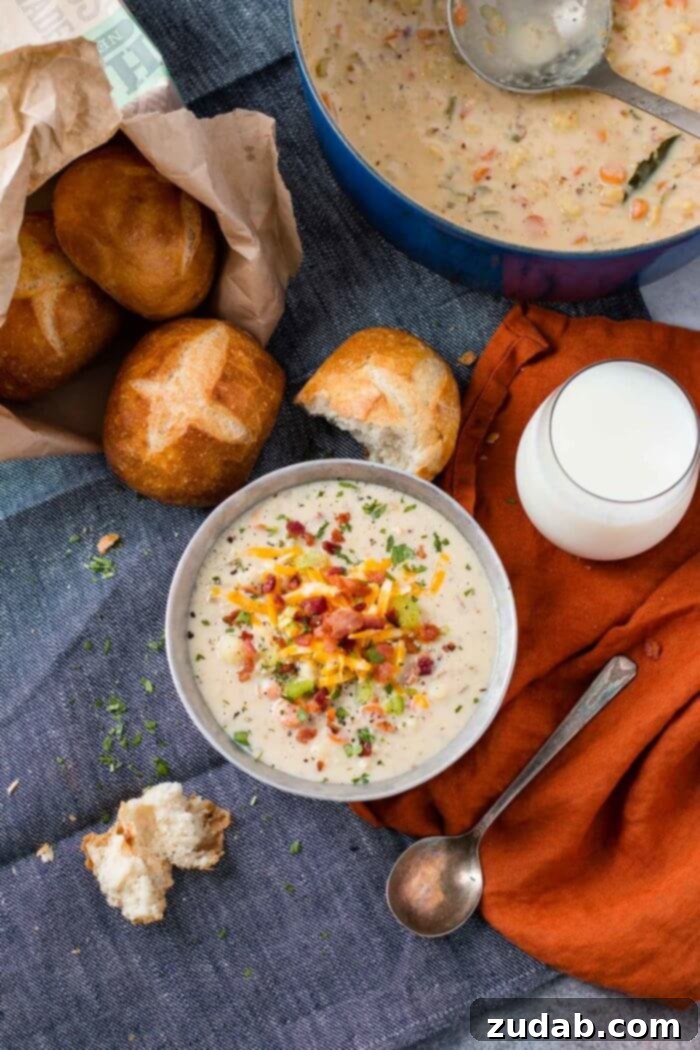 Easy One Pot Cauliflower Chowder 5 Serve one pot cauliflower chowder with chewy, fresh baked rolls and make sure you add a tall glass of cold milk ohsweetbasil.com