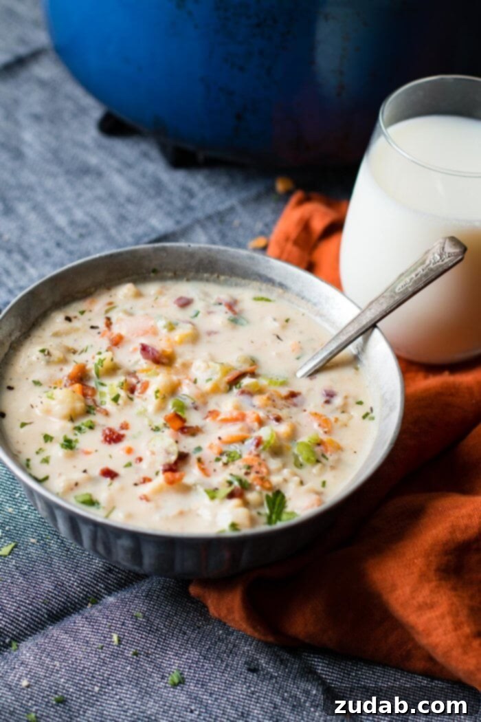 Easy One Pot Cauliflower Chowder 6 One pot cauliflower chowder is so good and such an easy soup recipe! It's full of carrots, creamy broth, cauliflower, and of course a little bacon! ohsweetbasil.com