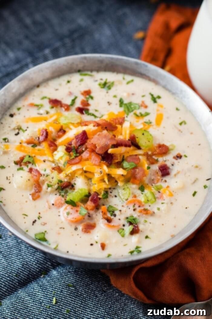Easy One Pot Cauliflower Chowder 8 One pot cauliflower chowder is so good and such an easy soup recipe! It's full of carrots, creamy broth, cauliflower, and of course a little bacon! ohsweetbasil.com