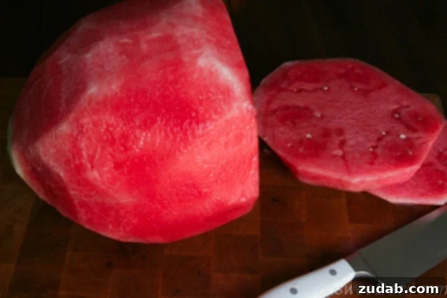 Effortless Watermelon Cuts 3 Rind Removal