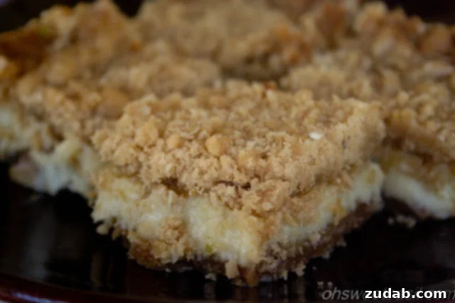 Tangy Key Lime Crunch 3 Close-up of creamy Key Lime Crumble Bars with a hint of lime zest