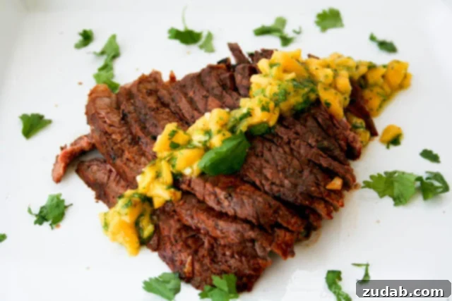 Grilled Flank Steak with Sun-Kissed Mango Chimichurri 2 Grilled Flank Steak with Vibrant Mango Chimichurri