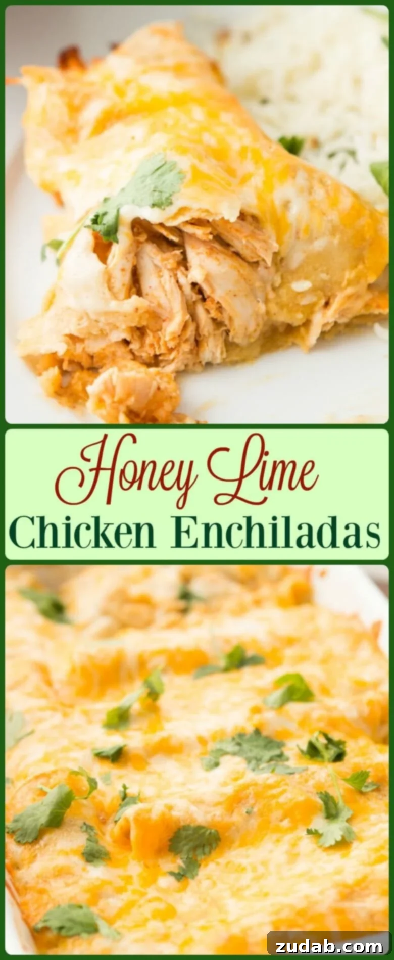 Sweet and Tangy Honey Lime Chicken Enchiladas 3 These Honey Lime Chicken Enchiladas have changed our view of Enchiladas forever. The marinated chicken and cheese are so good!