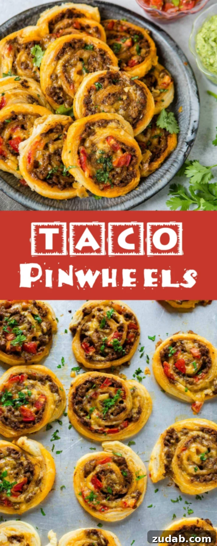 Taco Pinwheels Recipe A Visual Guide 6 Oh Taco Pinwheels, I can't stop, wont stop!! All you need is puff pastry, taco meat, tomatoes and cheese plus a few bowls of toppings like guacamole!