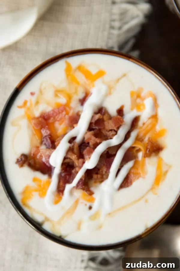 Discover the Secret to the Best Golden Loaded Baked Potato Soup The Best Golden Loaded Baked Potato Soup Recipe, featuring creamy Yukon Gold potatoes and a secret ingredient that will surprise you! Find this craveable comfort food at ohsweetbasil.com.