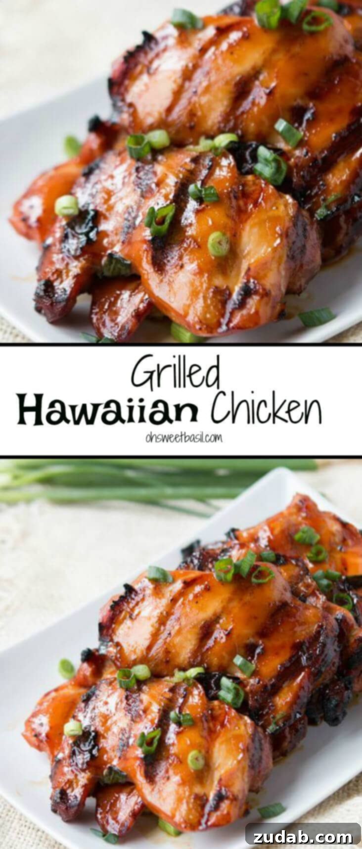 Hawaiian Grilled Chicken 3 A large platter of grilled Hawaiian chicken and coconut rice, ready to be served. A perfect summer meal.