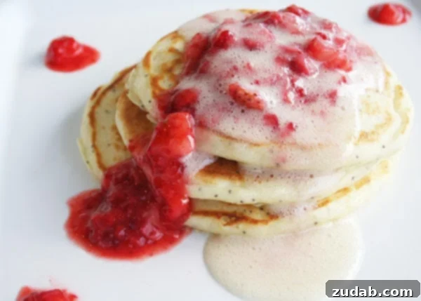 Bright Lemon Poppy Seed Stacks 2 Delicious Meyer Lemon Poppy Seed Pancakes stacked high