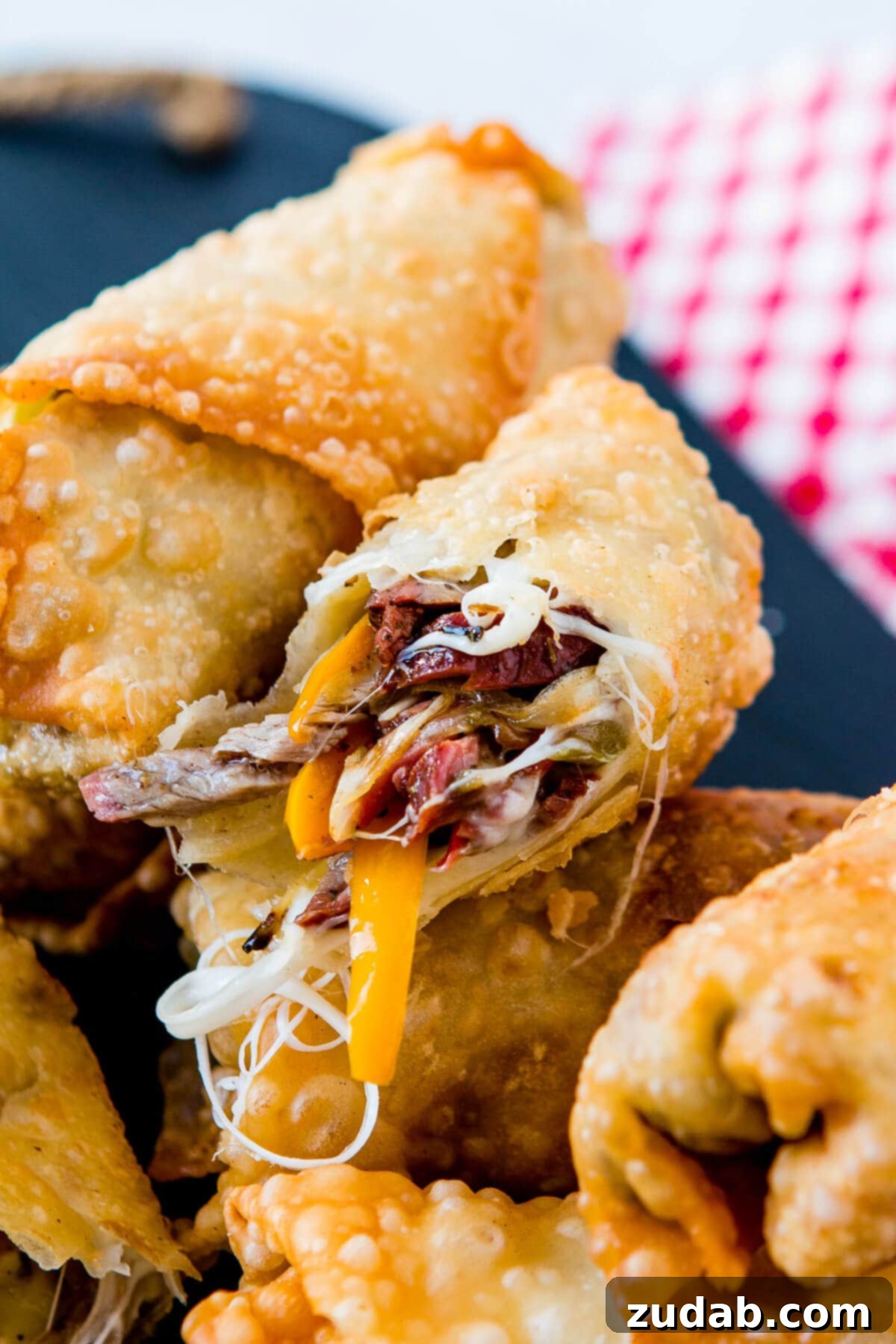 Crispy Philly Cheesesteak Egg Rolls 4 Crispy, cheesy egg rolls bursting with authentic Philly cheesesteak flavor. A must-try appetizer!