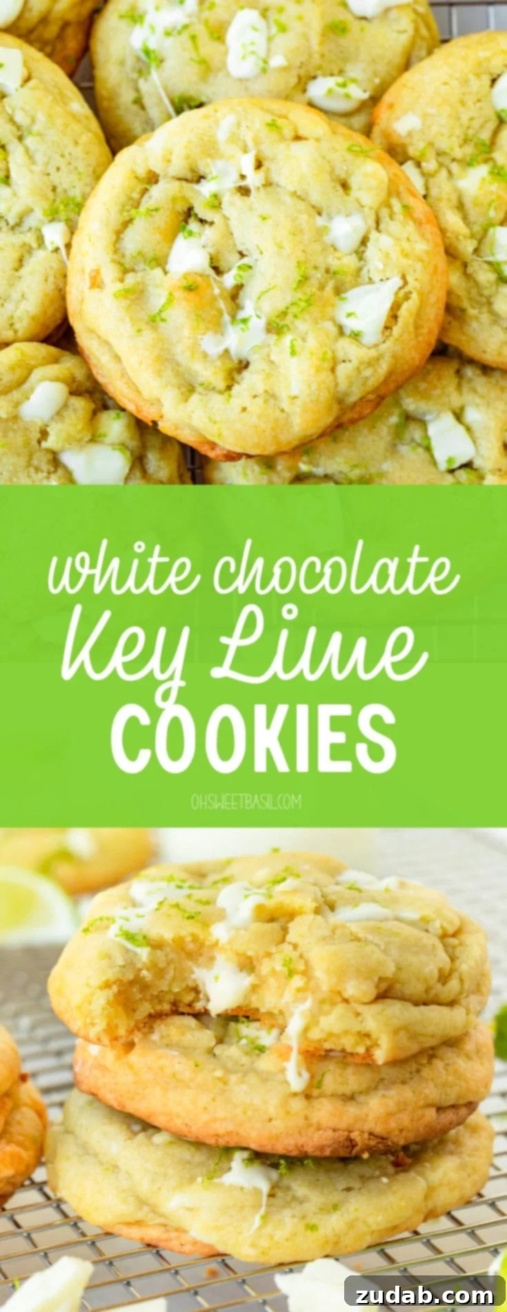 Zesty White Chocolate Key Lime Cookies 10 a photo of a stack of golden baked white chocolate key lime cookies