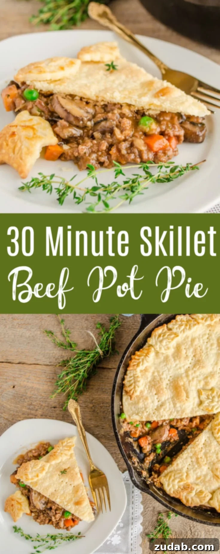 Weeknight Skillet Beef Pot Pie 10 30 Minute Skillet Beef Pot Pie is a quick and hearty one skillet dinner that is packed with flavor; made easy with store bought pie crust & frozen veggies.