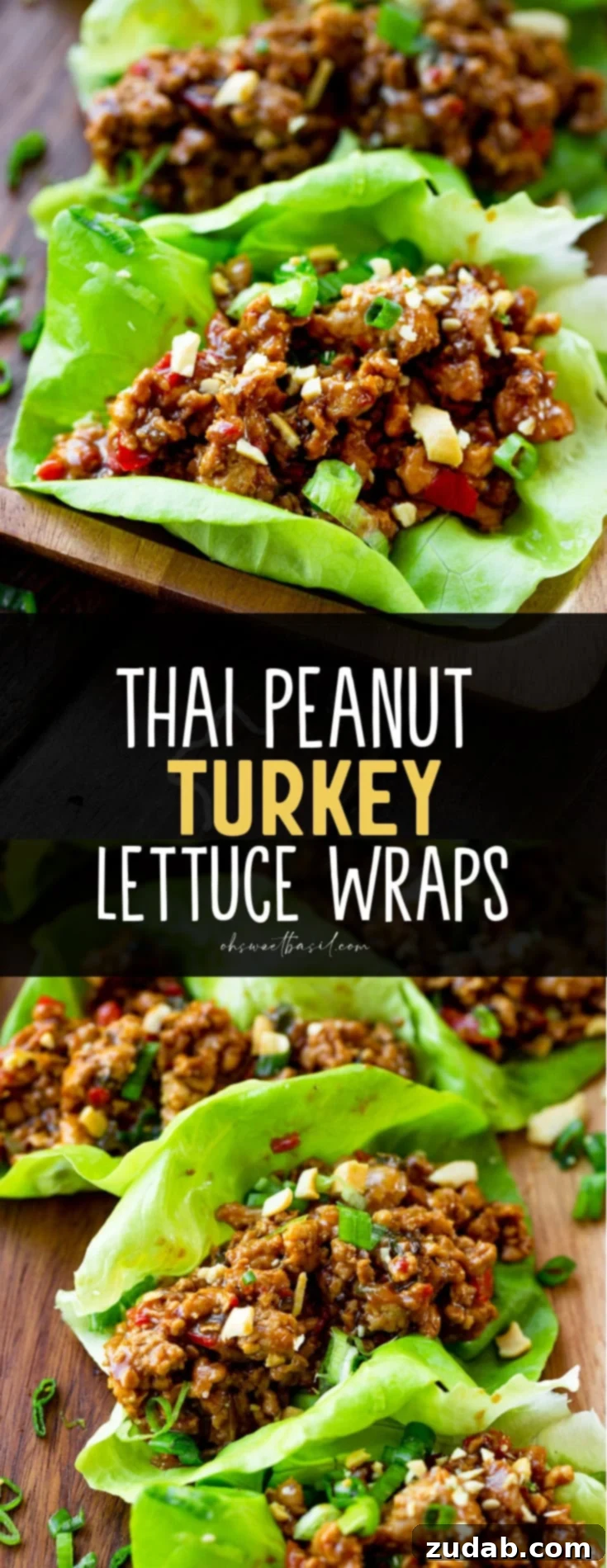 A stunning overhead shot of multiple Thai peanut turkey lettuce wraps, presented beautifully on a platter, highlighting their fresh and inviting appeal.