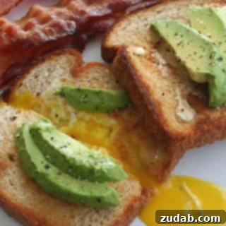 Golden State Toad's Lair 3 Close-up of California Toad in a Hole with avocado and bacon